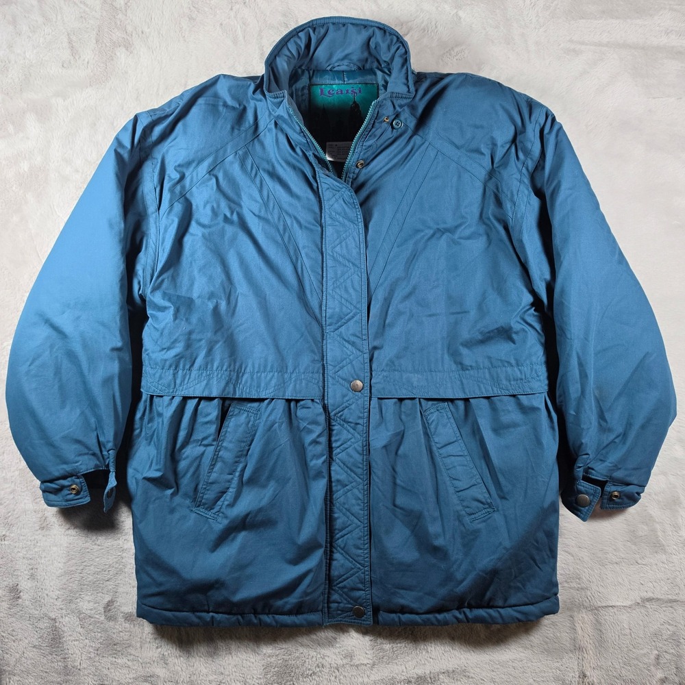 Learsi Parka Jacket Womens Medium Teal Blue Vintage‎ Peplum Back Insulated 90s
